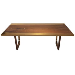 Nola Dining Table with Walnut and Bronze - Customizable Wood, Metal and Resin