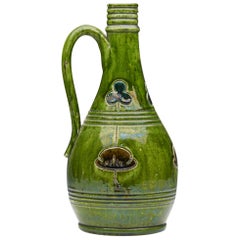 Antiguo Aguamanil Verde de Cerámica Artística Probablemente Belga, hacia 1890