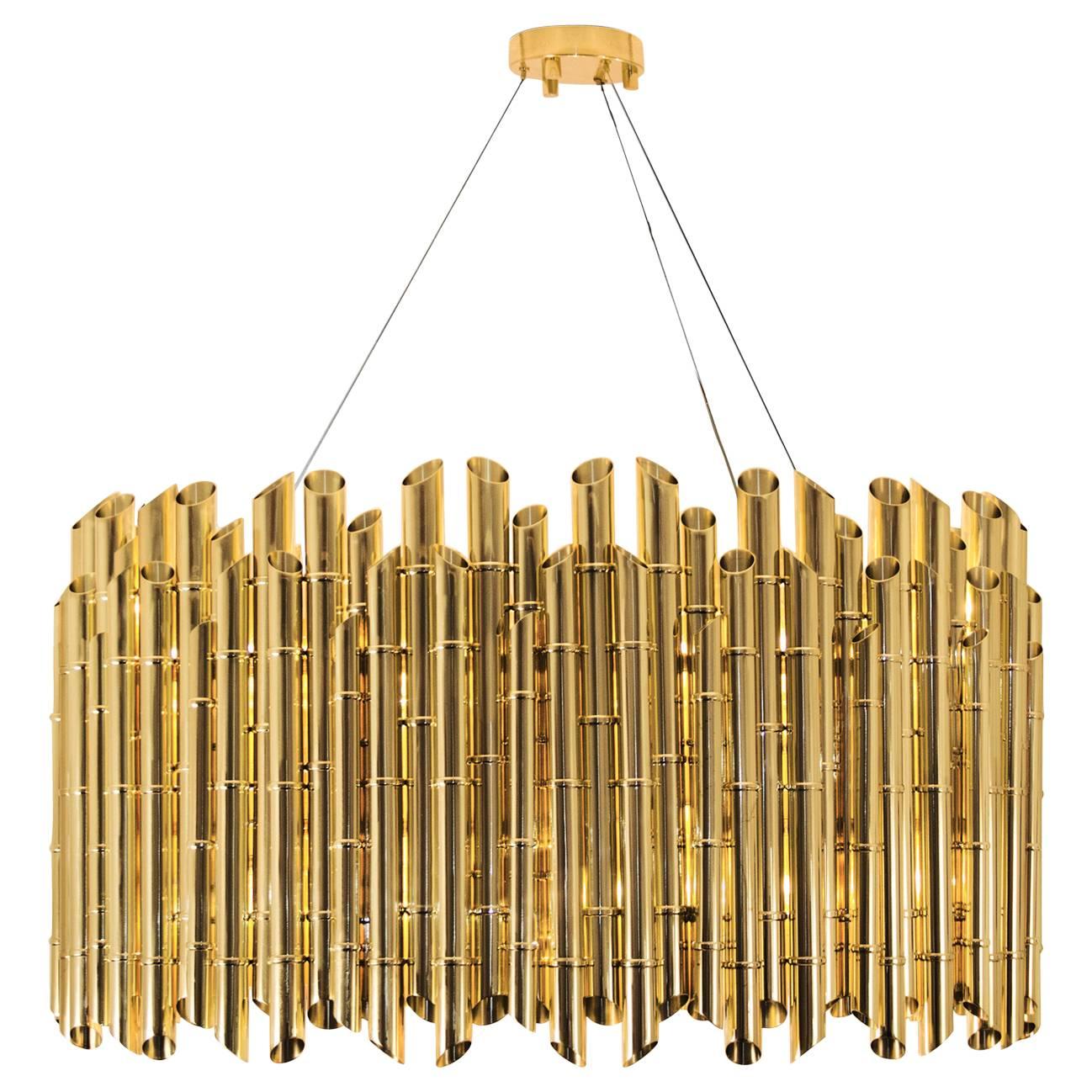 Bamboo Suspension in Glossy Brass For Sale