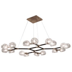 Light Glass Suspension with Lacquered Brass and Crackle Glass