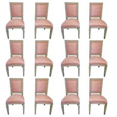 Set of 12 Paint and Gilt Decorated Dining Chairs Manner of Maison Jansen