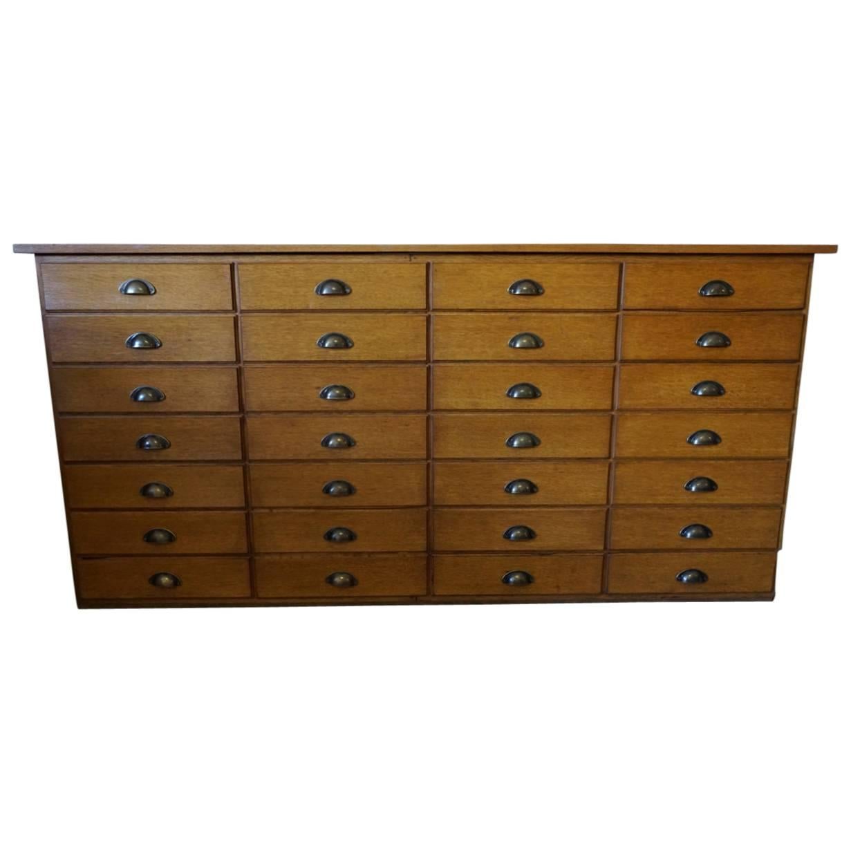 Vintage French Oak Apothecary Bank of Drawers, 1950s