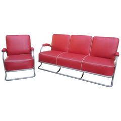 1930s Tubular Chrome Sofa and Chair