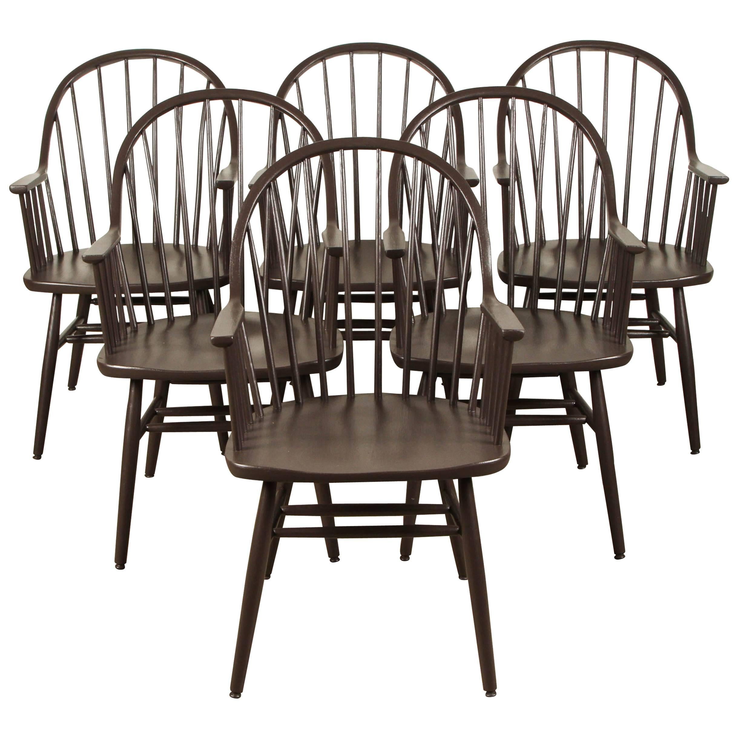 Set of Six-Painted Windsor Style Spindle Back Dining Chairs