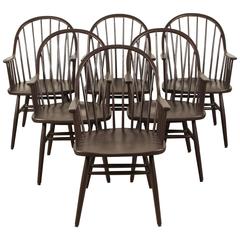 Antique Set of Six-Painted Windsor Style Spindle Back Dining Chairs