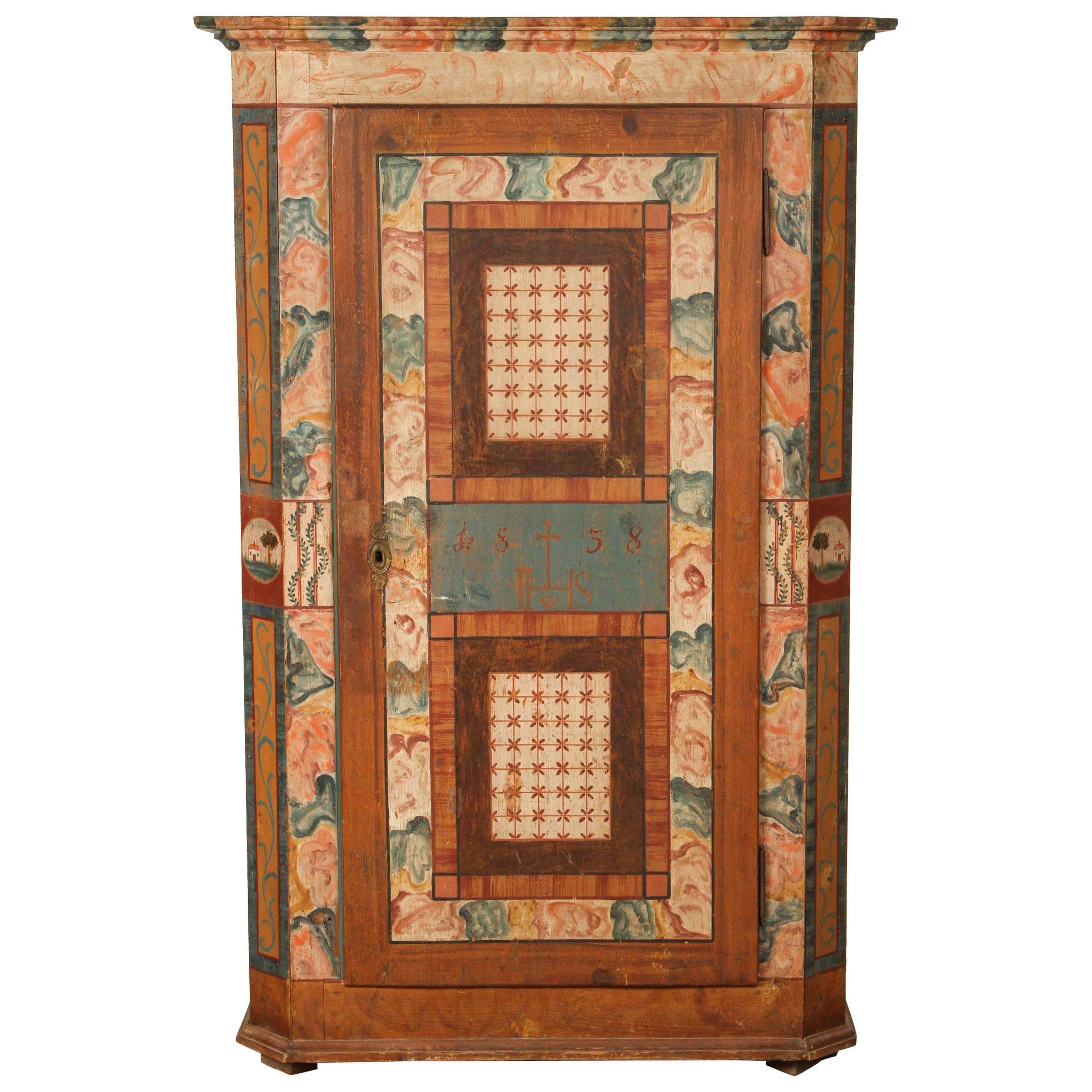 Folk Style Hand-Painted Cabinet 