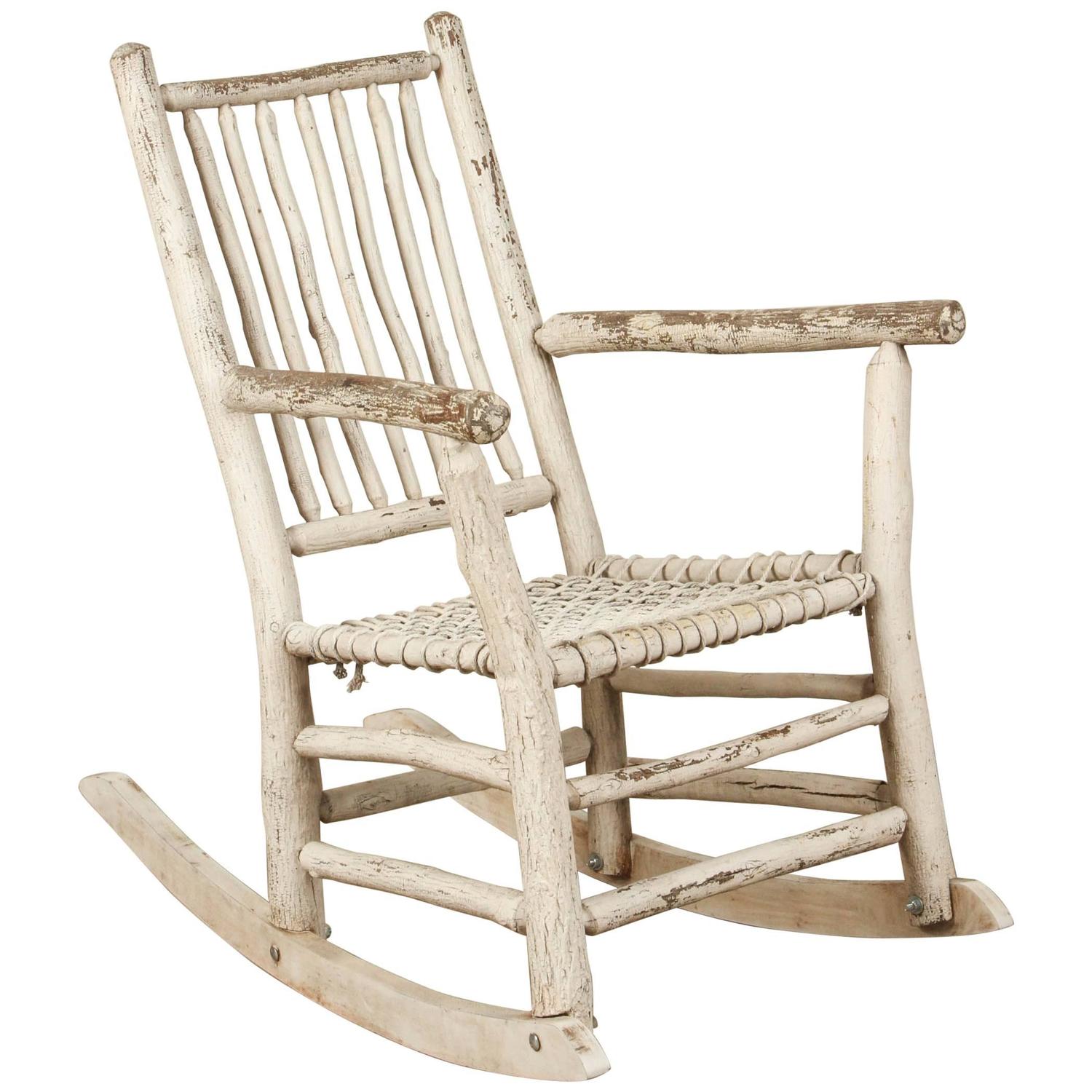 White Painted Rustic Rocking Chair For Sale at 1stdibs