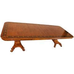 Walnut Inlay Regency Style Pedestal Dining Table