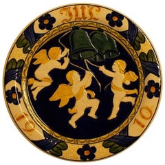 Antique Large Aluminia Christmas Plate in Faience, 1910