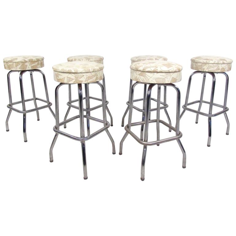 Set Of Six Mid Century Modern Chrome And Vinyl Swivel Barstools For Set Of Six Mid Century Modern Chrome And Vinyl Swivel Barstools For