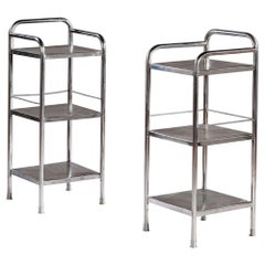 Pair of Mid-Century Polished Steel Side Tables or Etageres
