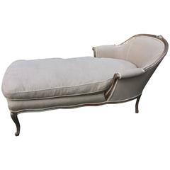 Luxurious French Vintage Silver Giltwood and Belgian Linen Chaise Longue