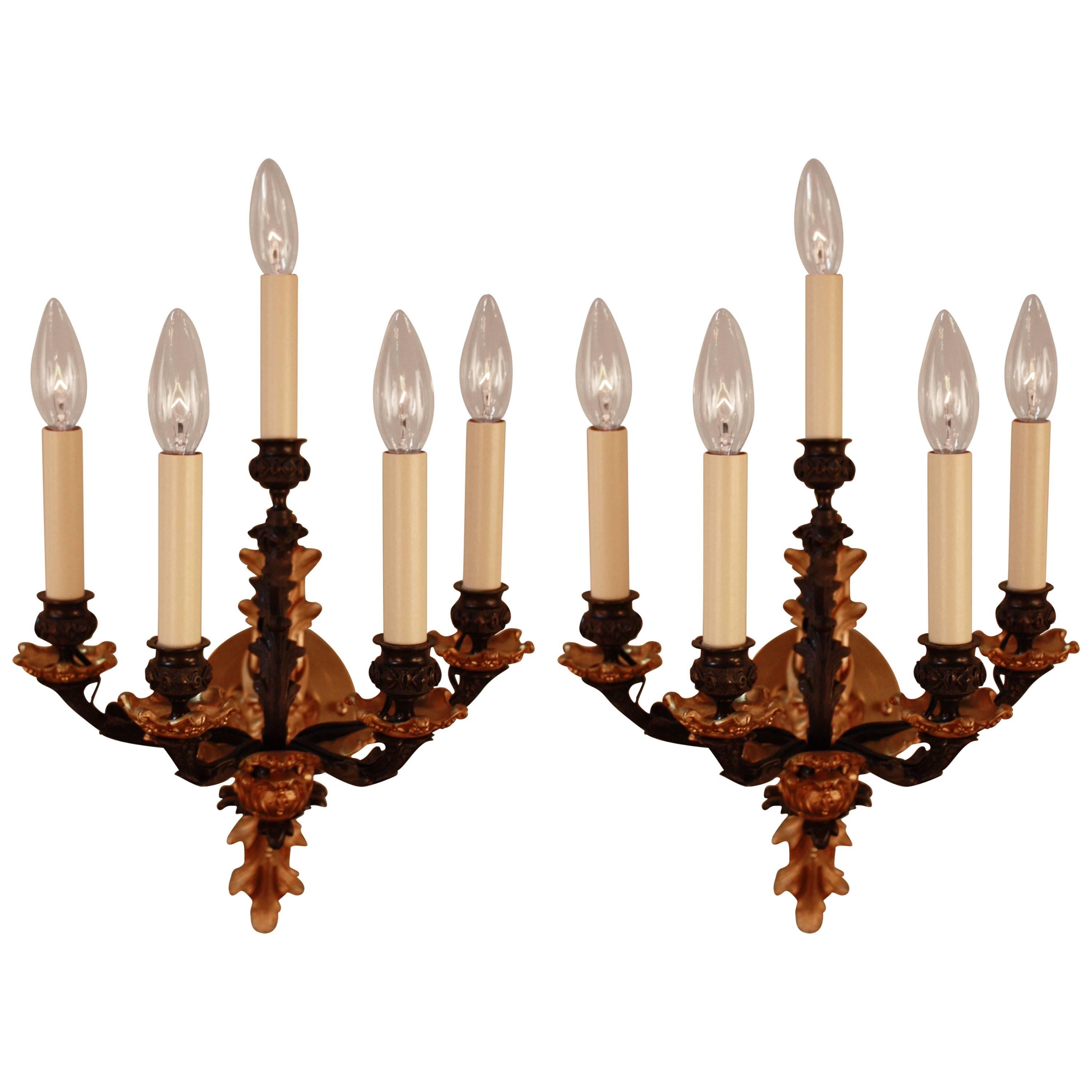 Pair of 19th Century French Empire Style Bronze Wall Sconces