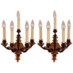 Pair of 19th Century French Empire Style Bronze Wall Sconces