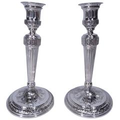 Antique Pair of Tiffany Neoclassical Sterling Silver Candlesticks