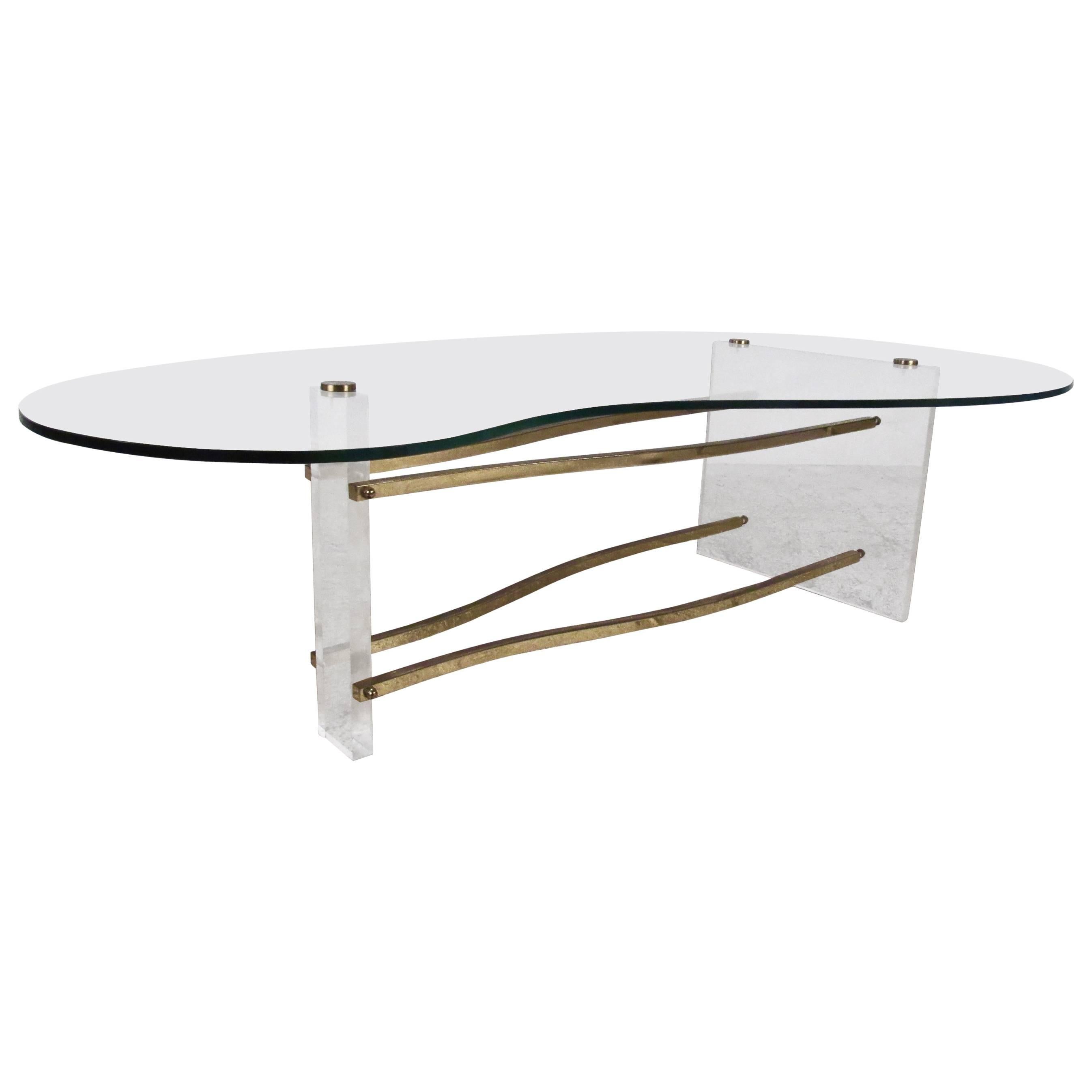 Charles Hollis Jones Coffee Table in Brass and Lucite