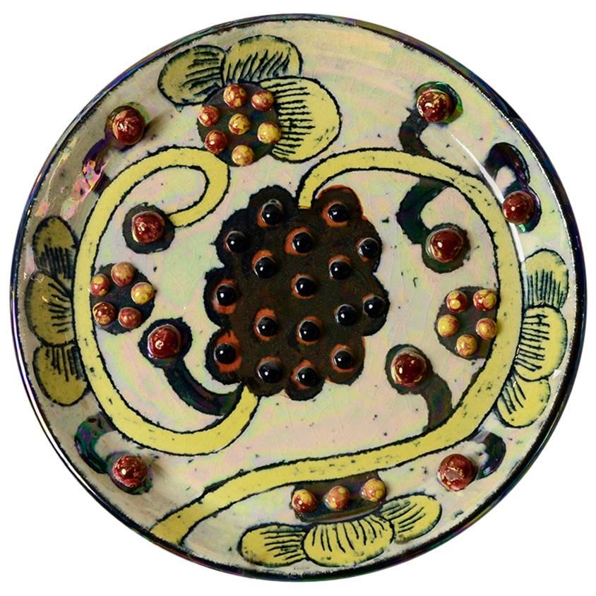 Unique Stoneware Plate with Relief Decor Birger Kaipiainen for Arabia, Finland For Sale