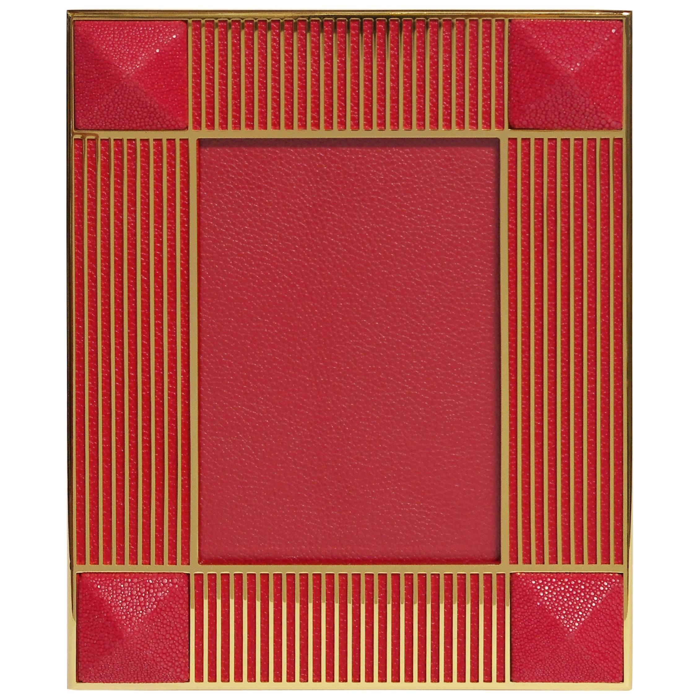 Pyramid Red Shagreen Gold-Plated Photo Frame for 5" x 7" by Fabio Ltd