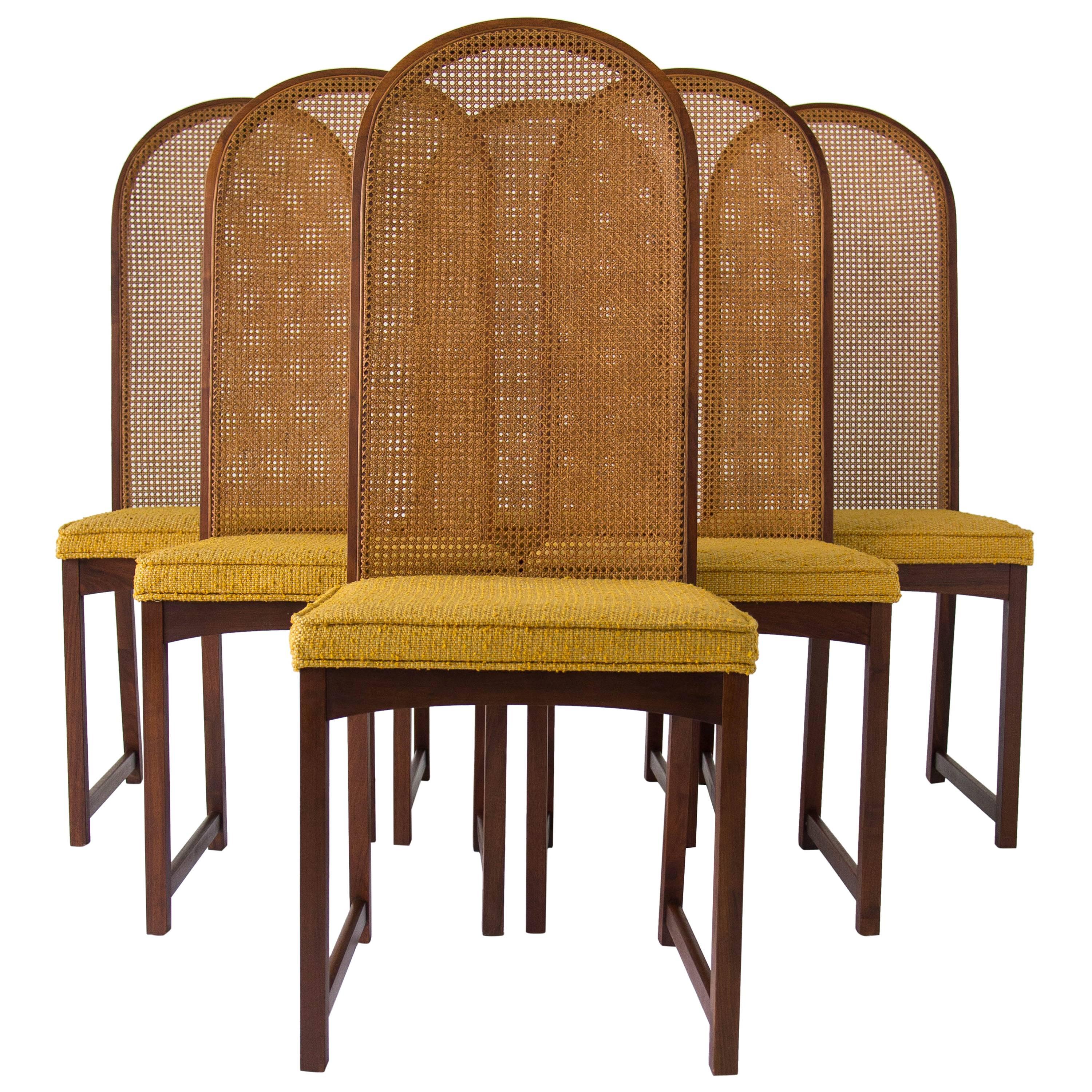 Set of Six High-Backed Cane Dining Chairs by Milo Baughman