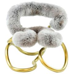 Railing Upholstered Armchair/Side Chair "R3" in Stainless Steel Grey Sheep Fur