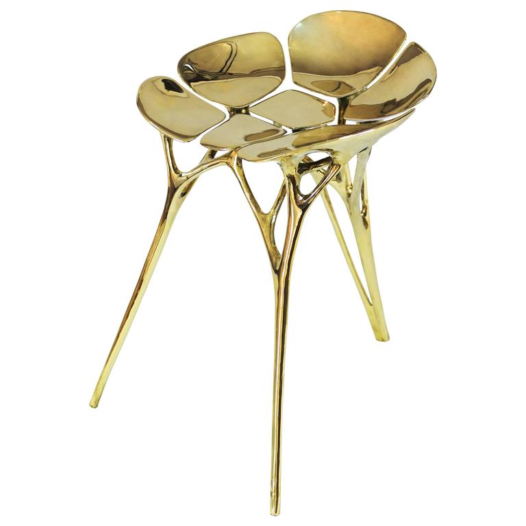 Polished Brass Lotus Stool/Chair in Gold or Rose Gold Color Finish For Sale at 1stdibs