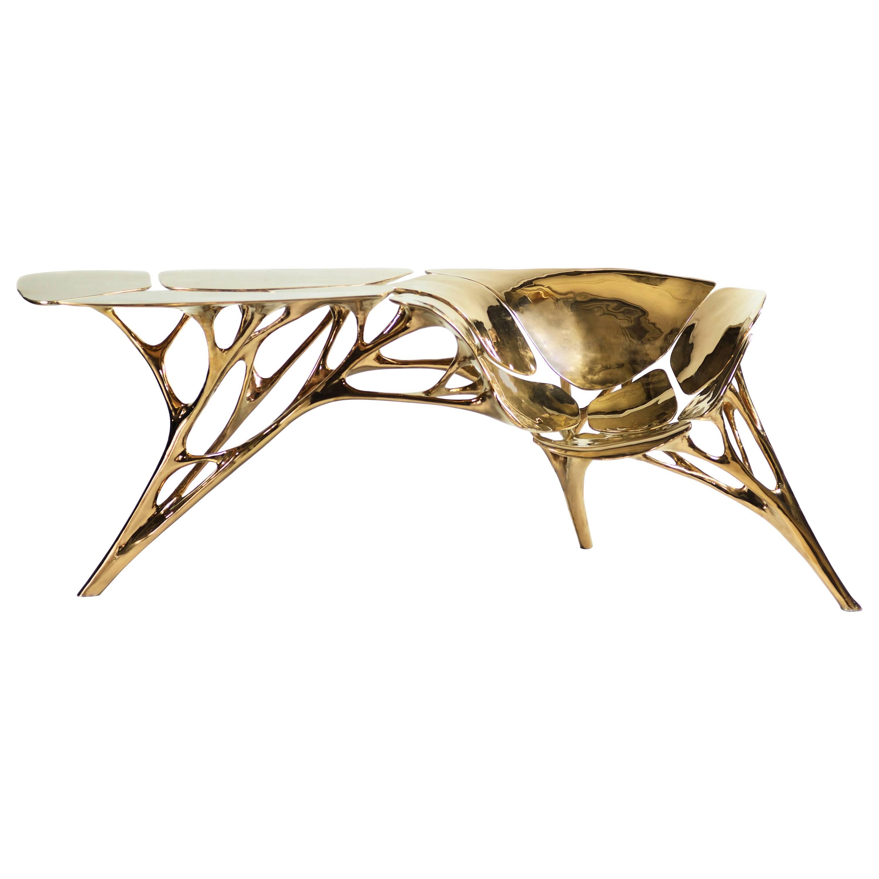 Lotus Console Table in Rose Gold Color Finish