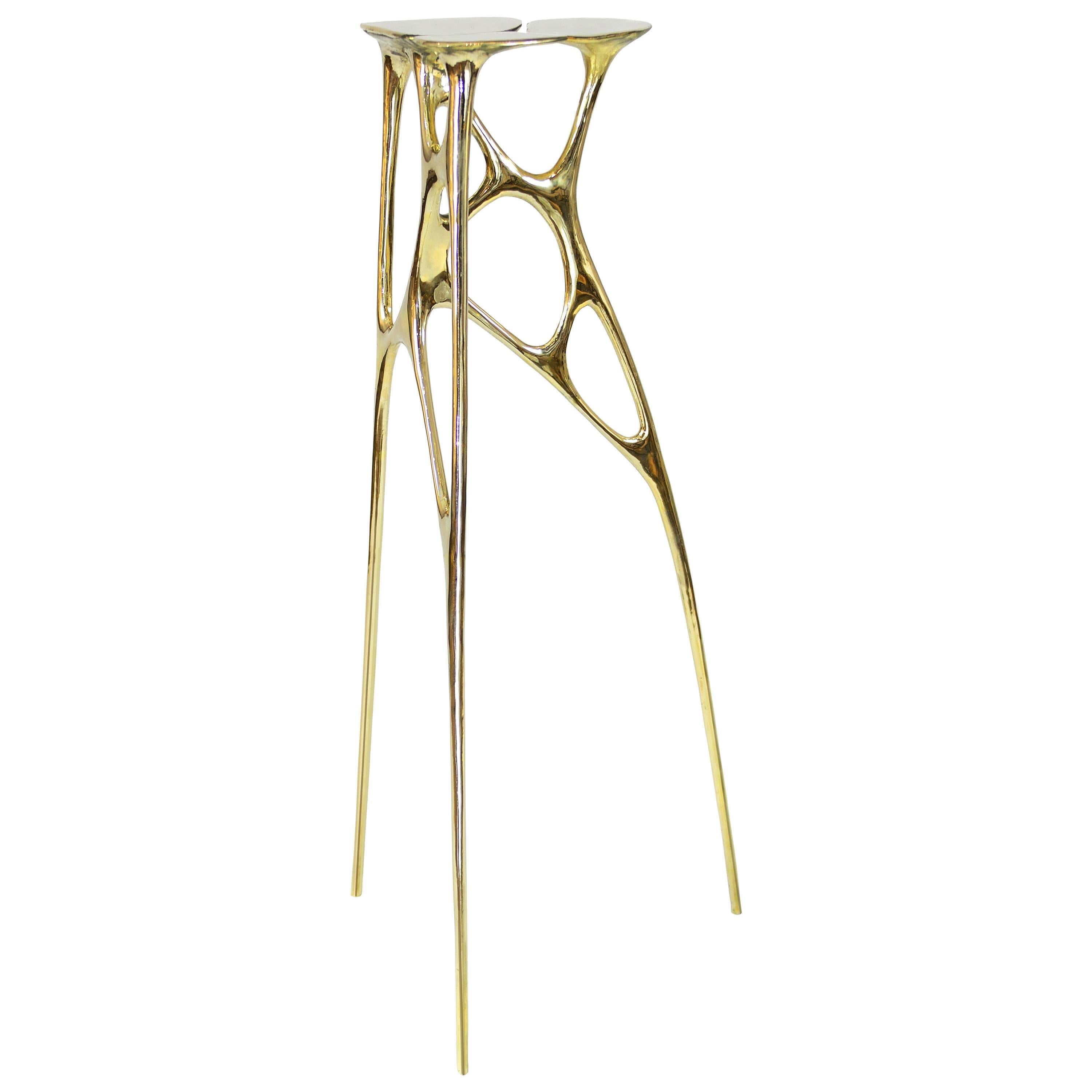 Polished Brass Lotus Pedestal/Planter Stand/Accent Table by Zhipeng Tan