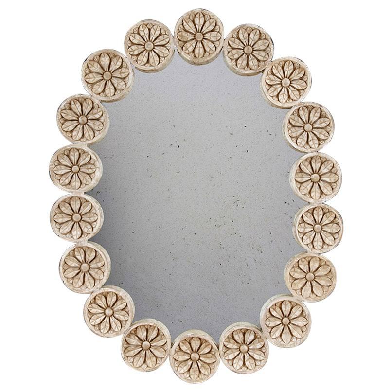 Large Oval Mirror with Carved Roundels For Sale
