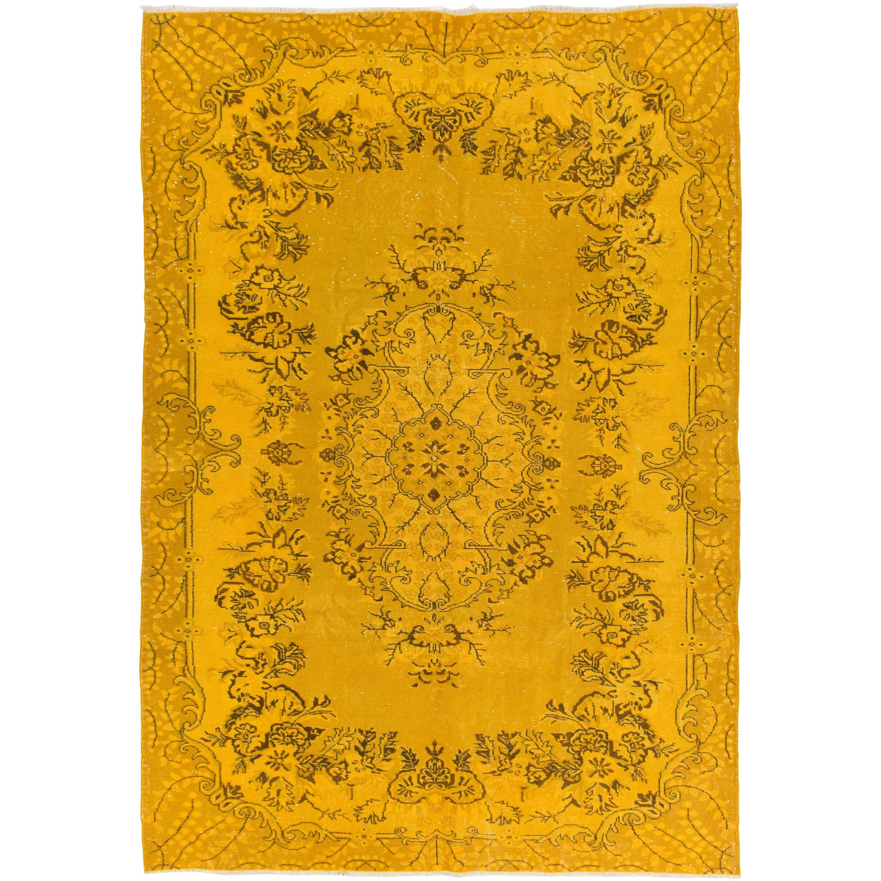 Mid-Century Turkish Rug Over-Dyed in Yellow