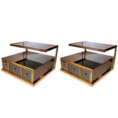 Pair of 1970 Side Tables in Metal and Mirror, Signed by Sandro Petti