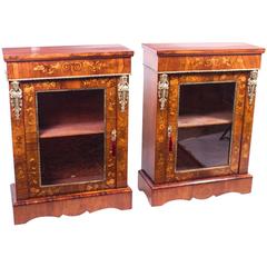 Antique Pair of Burr Walnut Marquetry Pier Cabinets, circa 1870 12