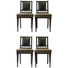 Bruce Talbert. Gillows, Four Aesthetic Movement Ebonised & Leather Dining Chairs