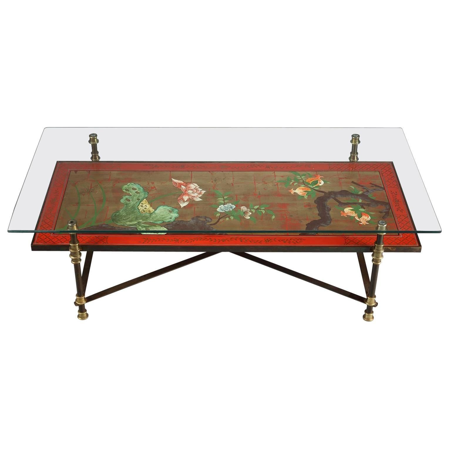 Coffee Table with Japanese Lacquered Style Top Attributed to Maison Jansen