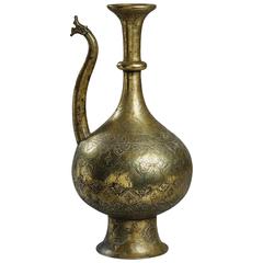 Antique 16th Century Safavid Tinned Brass Ewer 'Aftabe'