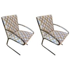 Vintage Pair of Mid-Century Modern Chrome and Chenille Armchairs