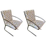 Pair of Mid-Century Modern Chrome and Chenille Armchairs