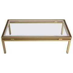 Pierre Vandel Rectangular Coffee Table in Brass-Plated Aluminium with Glass Top