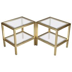 Pair of Side Tables in Brass-Plated Aluminium Designed by Pierre Vandel