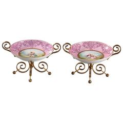 Pair of Mounted Sevres Pink and White Porcelain Bowls