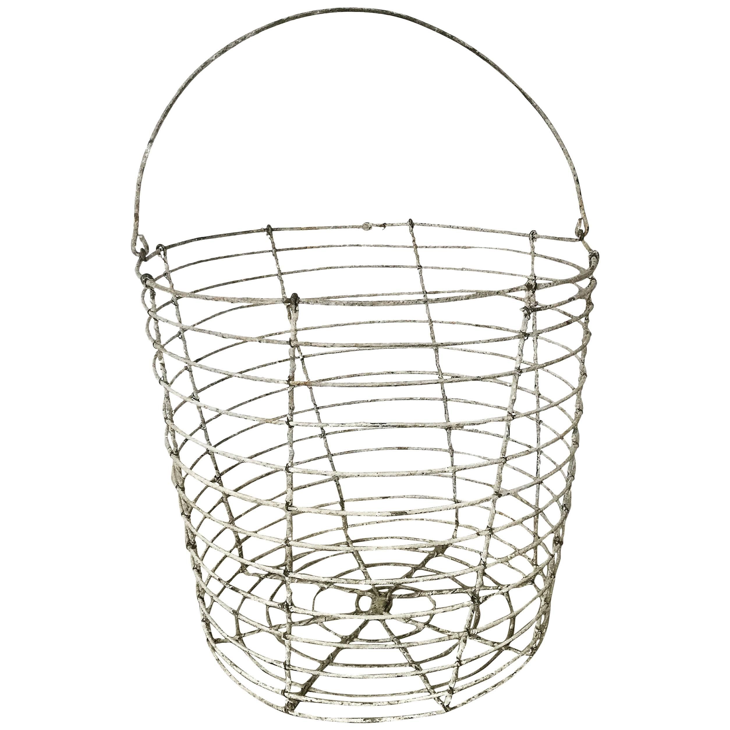 Vintage Wire Work Fruit Pickers Basket For Sale