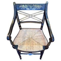 Antique English Empire Armchair with Rush Seat