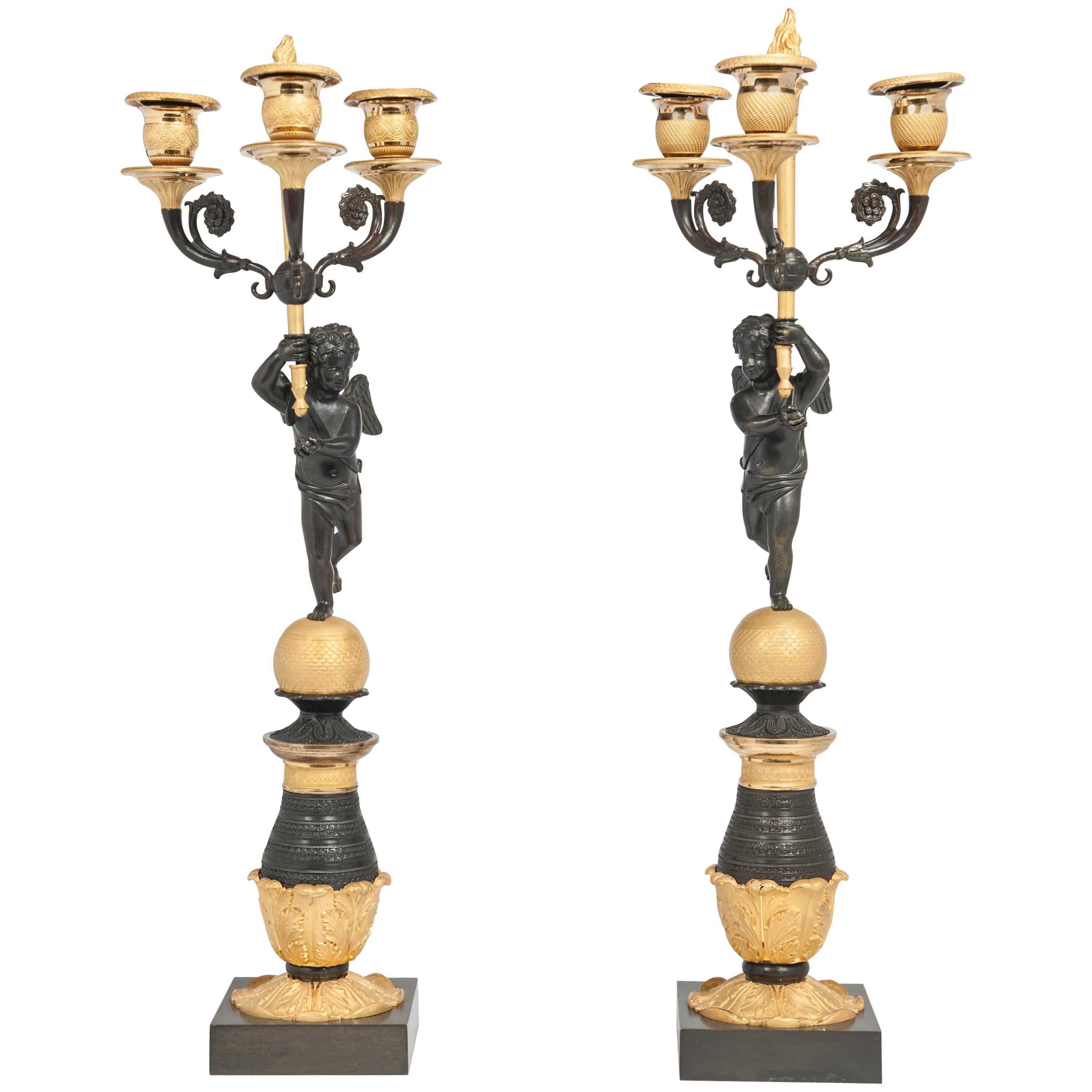 Great Pair of Empire/Charles X Candleholders, circa 1830 For Sale