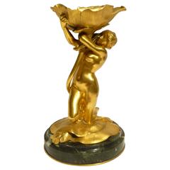 Maurice Bouval, "Nu Au Pavot", a Rare Art Nouveau Gilt Bronze Sculpture, Signed