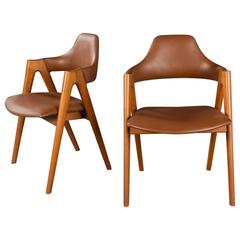 Mid-Century Kai Kristiansen Chairs in Teak with Brown Leather