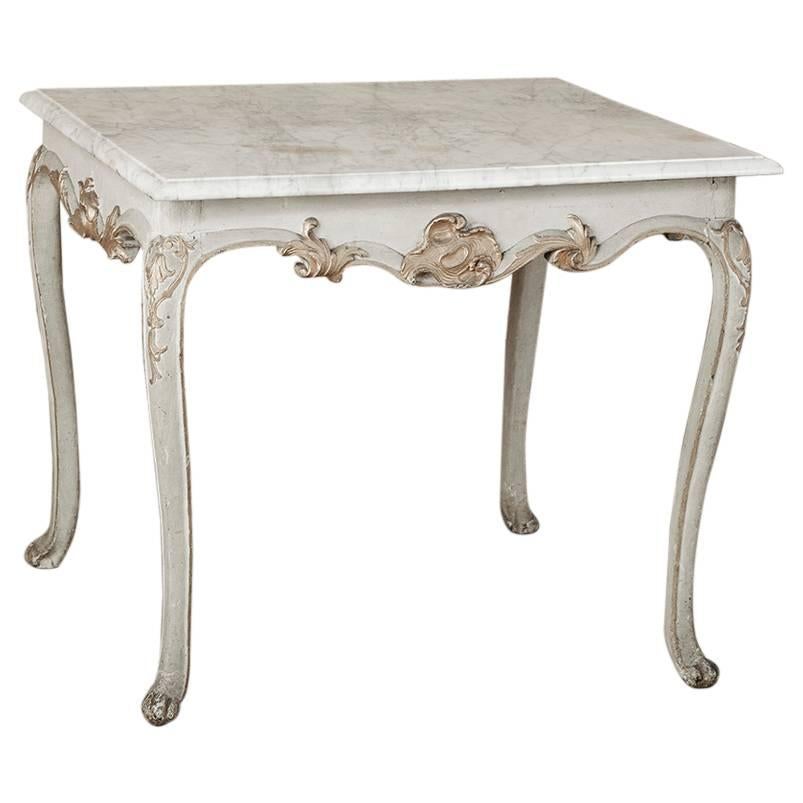 18th Century French Painted and Gilded Carrera Marble Top Table, Circa 1760. For Sale
