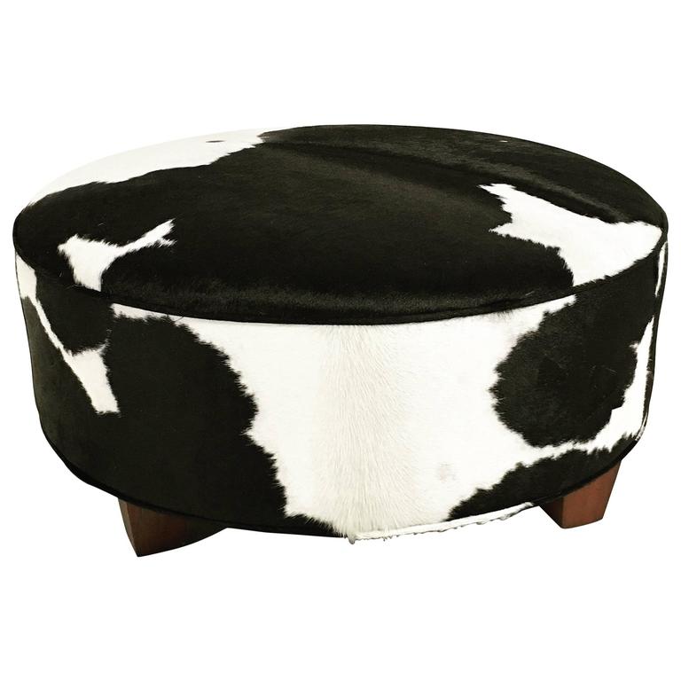 Round Ottoman in Black and White Brazilian Cowhide at 1stDibs round