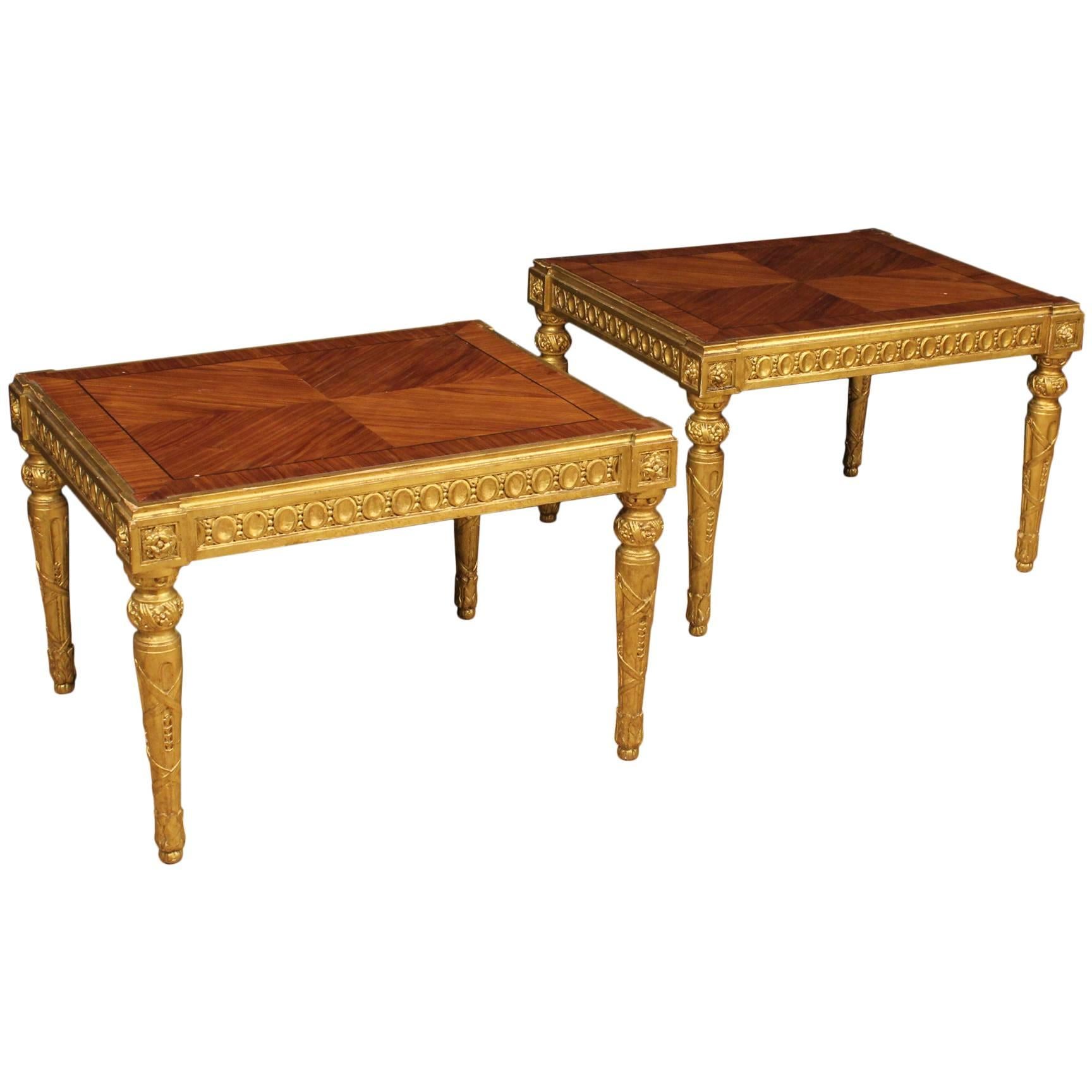 20th Century Pair of Italian Golden Coffee Table in Louis XVI Style