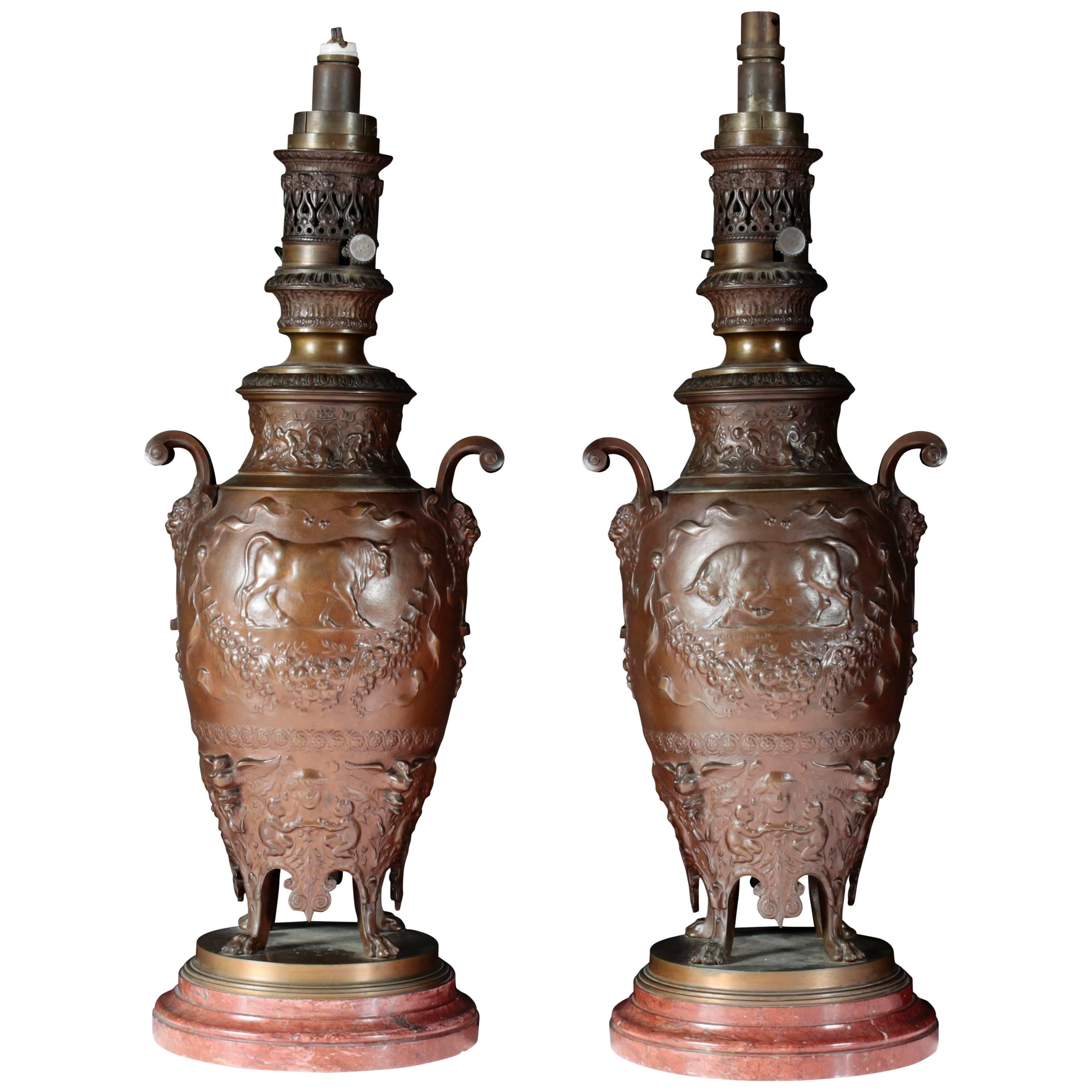 Fine Pair of Lamps by Ferdinand Levillain, 19th Century For Sale