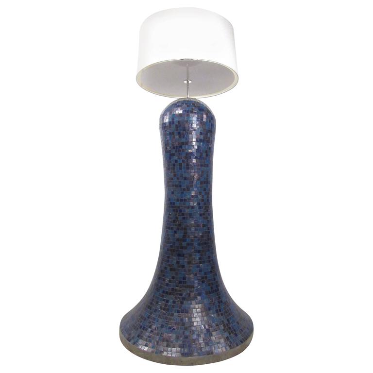 Large Floor Lamp In Blue Mosaic Tile