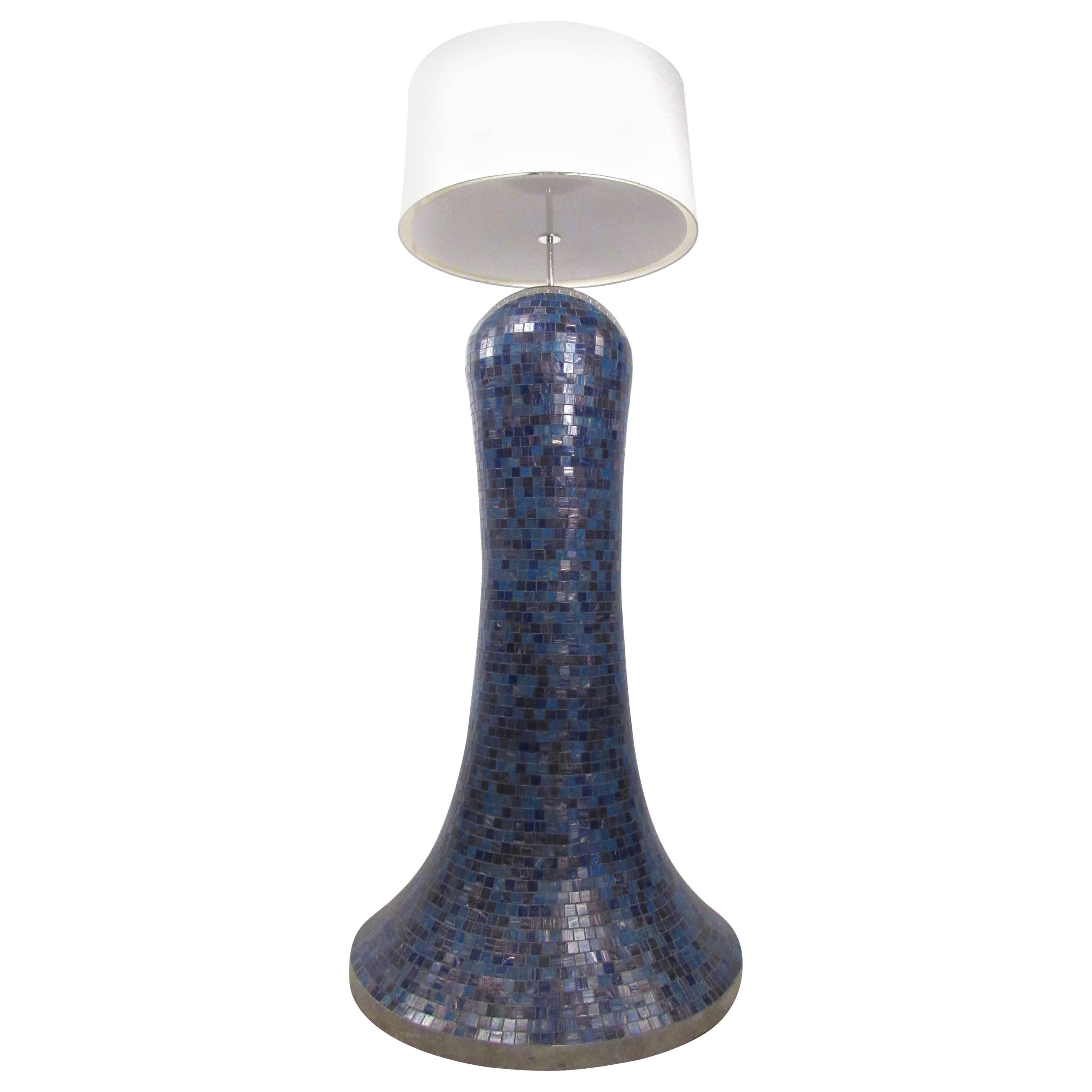 Large Floor Lamp in Blue Mosaic Tile